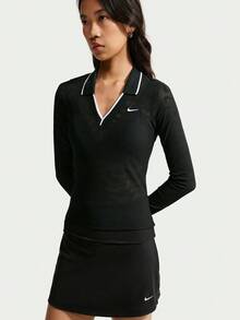 Nike Sportswear Chill Knit Women's Fitted Mid-Length Long Sleeve Lace Top IM8390-010 - Black - View 3