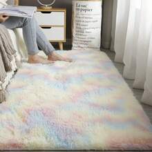 1pc Long Shag Carpet, Ultra Soft Fluffy Rug, Lightweight Polyester Sponge Middle Layer Non-Slip Backing, Multiple Sizes, Suitable For Living Room, Bedroom, Bathroom Floor, Bedside, Sofa Chair Mat, Rainbow Modern Home Decor, Perfect Housewarming Gift - Multicolor - View 6