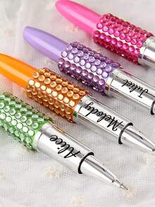 Custom Text Logo Creative Stationery Cartoon Cute Korean Style Lipstick Shaped Rhinestone Ballpoint Pen 1mm Thickness Blue Ink Lipstick Shaped Gift Pen Office Pen, Couples, Spouses, Colleagues, Friends, Elders, Children, Classmates, Teachers - Multicolor - View 6