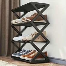 4-Tier Heavy Duty Black Shoe Rack, Stainless Steel Load-Bearing Tubes Space-Saving, Easy Assembly, Durable Design, Suitable For Entryway And Bedroom, Modern Fashionable Appearance, Multi-Layer Sneaker Storage With Plastic Shelves, Fashion Control - Multicolor - View 6