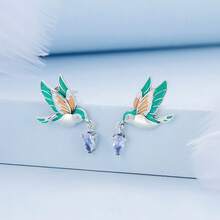 Bamoer Gift Box S925 Sterling Silver Colorful Bird Earrings Enamel Hummingbird Parrot Zirconia Jewelry Girls Gift - Silver - View 12
