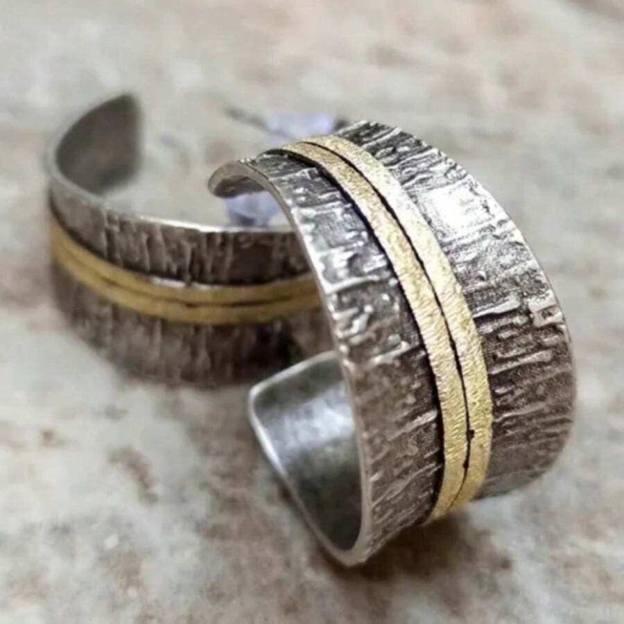Gmzalx Trang sức nữ phong cách Bohemian tối giản hình bán nguyệt vintage thủ công bề mặt vân nhám, nhẹ dễ đeo, phụ kiện thời trang đa năng cho đi làm hàng ngày và du lịch - Hai màu - Xem 1