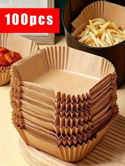 100 Piezas Papel Desechable Cuadrado para Freidora de Aire, Forros para Freidora de Aire, Antiadherente, Impermeable, Sin Carga, Papel Forro Pre-Cortado para Modelos de Freidora de Aire Redonda de 5-8 QT, Adecuado para Hornear, Asar y Cocinar
