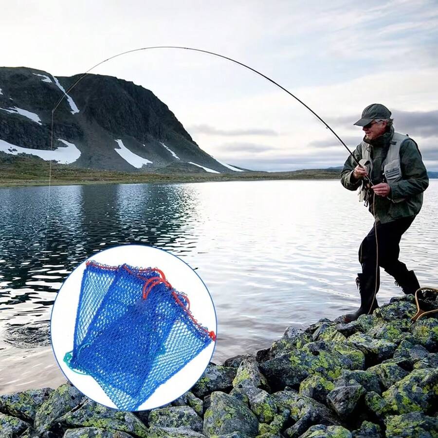 1pc Nylon Bait Bag Drawstring Lure Net Bag Fishing Bait Net Bag Blue Hand Woven Drawstring Design Tough And Wear-Resistant Outdoor Fishing Nest Making Bait Feeding Special Fishing Gear Accessories - Multicolor - View 1