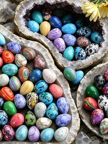 Natural Polished Gemstone Egg/Large Polished Mineral Egg, Relieve Anxiety, Balance Chakras, Easter Decoration, Holiday Gift (Random Color) - Multicolor - View 8