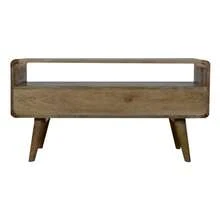 Solid Wood Curved Oak-Ish Media Unit, 2 Drawers And Open Slot, Brown On-Site - 1 - View 8