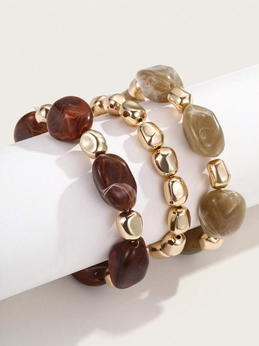 Altistry 3pcs Set Fashion Retro Exaggerated Bohemian Thick Multi-Layer Acrylic Beaded Bracelets For Women - Multicolor 3-piece Bracelet Set - View 1