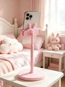 Pink Rabbit Adjustable Height Desktop Phone Stand, 360° Rotating Phone Holder For Watching Videos And Live Streaming, Cute Cartoon Rabbit Phone Stand, Home Desktop Adjustable Height Tablet Holder For Students Online Classes - Random Color - Random Styles - View 2