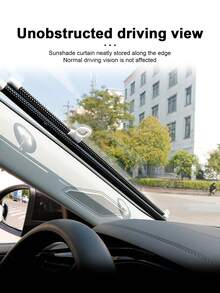 Car Roller Shade Sun Visor, Heat Insulation Window Curtain, Retractable Front Windshield Sunshade - A - View 5