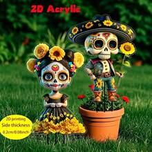 Creative Sunflower Day Of The Dead Halloween Design Garden Decor Acrylic Yard Stake - A - View 3