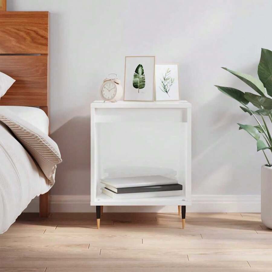 vidaXL Nachttisch Hochglanz-Weiß 40x35x50 cm Holzwerkstoff Geeignet für Wohn- und Schlafzimmer; ideal für Kommoden und Nachttische mit Schubladen; platzsparende Montage; perfekt als Geschenk oder Wohnaccessoire. - Weiss - Übersicht 1