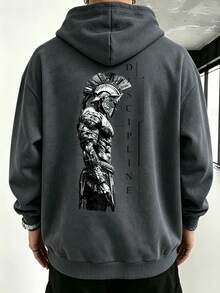 Hoodie Pria Serbaguna Motif Prajurit Musim Gugur/Dingin, Saku Kanguru, Tali Serut - Dark Grey - View 5