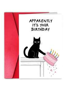 1Pc Funny Birthday Card - Apparently It's Your Birthday - Cartoon Cat Attitude - View 8