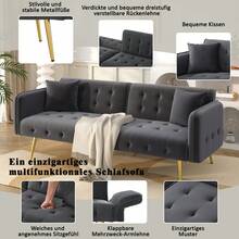 Two-Seater Multifunctional Sofa Bed With Bed Function, Adjustable Backrest And Multi-Position Armrests. Modern Folding Sofa Bed For Living Room - Velour Upholstery. Spacious Sleeping Area. - Antique Gray - View 4