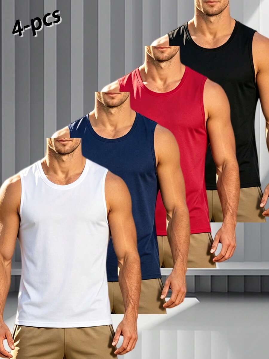 4 Packs Men's Workout Tank Tops Sleeveless Mesh Muscle Gym Quick Dry Tank Top - Multicolor - View 1