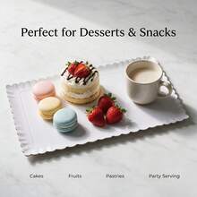 5pcs White Rectangular Cake Trays, Heavy Duty Cardboard Trays, Oil-Resistant Wavy Edge Cake Base, Dessert Table Serving Platters, For Cupcake Display Decoration, Suitable For Birthday Party, Wedding, Catering - White - View 8