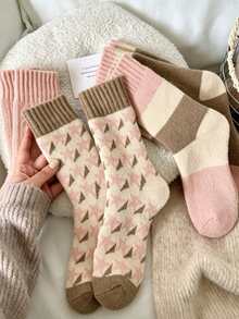 Women's Autumn/Winter Mid-Calf Thick Terry Towel Socks, Casual Sports Socks - Multicolor - View 1