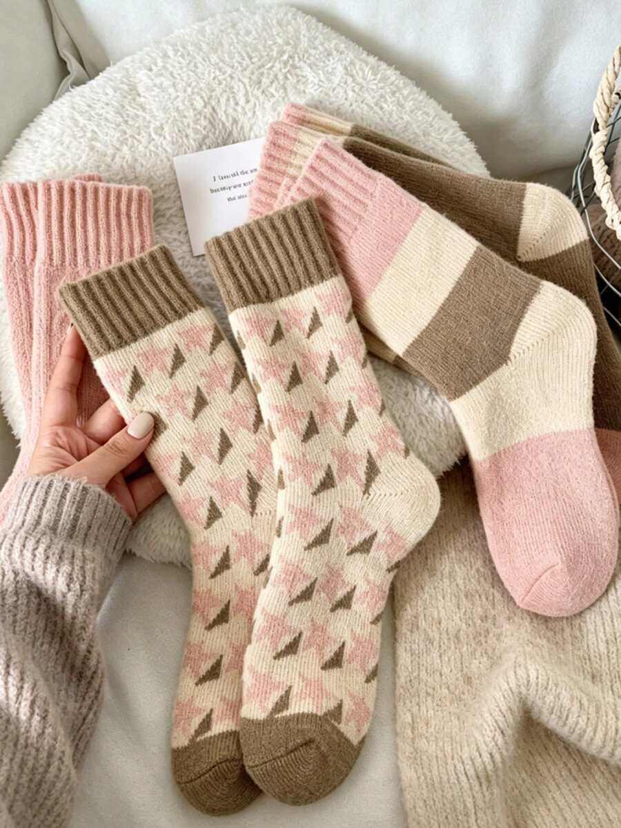 Women's Autumn/Winter Mid-Calf Thick Terry Towel Socks, Casual Sports Socks - Multicolor - View 1