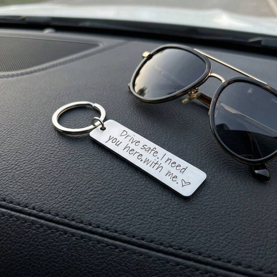 1pc Drive I Need You Here With Me Keychain Husband Boyfriend New Driver Valentine's Day Car Accessories - Silver - View 1