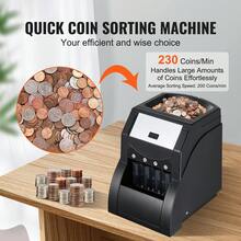 USD Coin Sorter, Coin Sorter Machine For USD Coin 1￠ 5￠ 10￠ 25￠, Sorts Up To 230 Coins/Min, Coin Sorter And Wrapper Machine Holds 200 Coins Included 4 Coin Tubes, Black - No LCD Screen - View 2