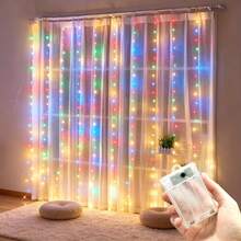 8-Function Battery Powered LED Curtain Lights, Suitable For Halloween, Christmas, Wedding, Party, Birthday, Home And Garden Decoration, Novelty Lighting - 電池盒窗簾燈 - 查看 25