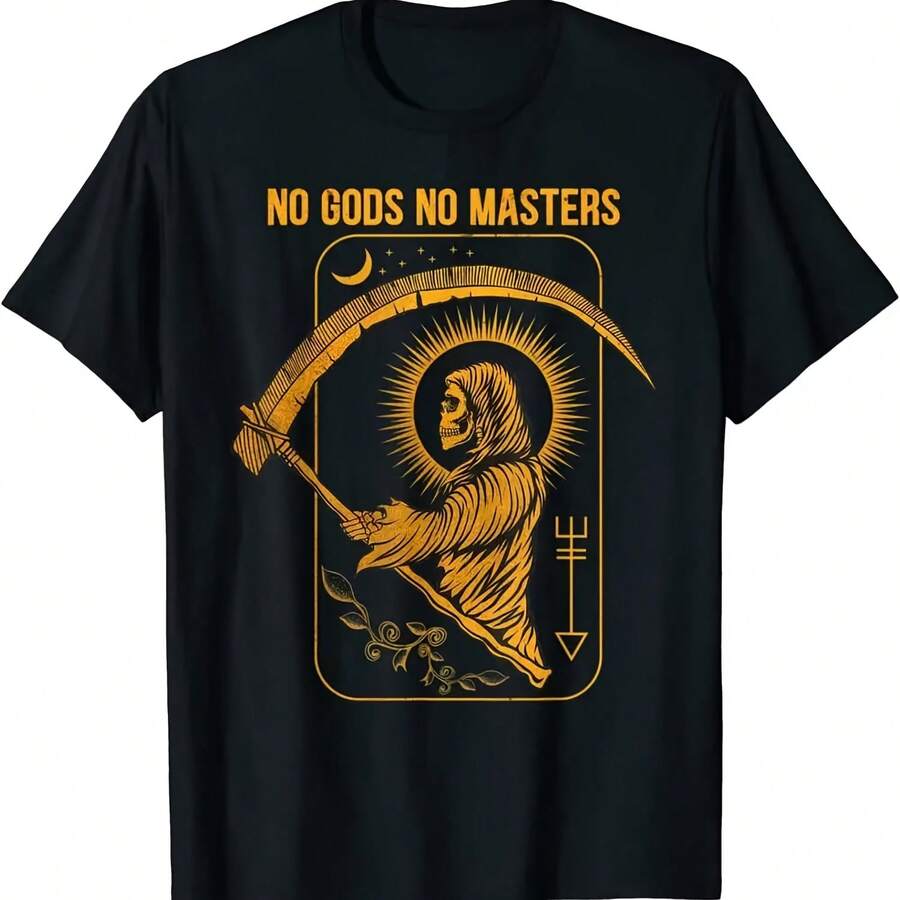 No Gods No Masters Satanic Evil Baphomet Tarot Death Satan T-Shirt - Shape - View 1