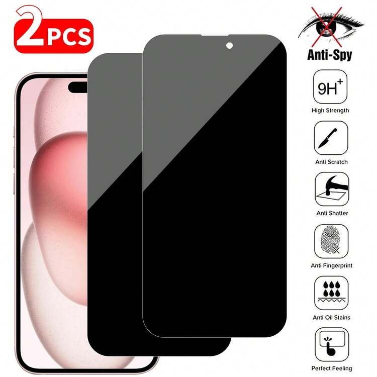 ZYSHI 2pcs Privacy Screen Protector, Anti-Spy, Tempered Glass Anti-Scratch, Compatible With Phone Cases, Anti-Fall, Anti-Explosion, Anti-Oil Anti-Scratch Coating, Ideal Gift For Birthday, Family, Friends, Protects Phone Screen From Prying Eyes, Phone Accessories, Full Coverage Waterproof Shockproof Anti-Fingerprint - 2-piece Glass Set - View 2