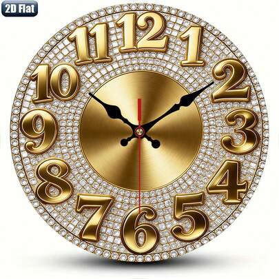 2D Flat High-Definition Printed Golden Pattern Design Round Wooden Wall Clock 10inch / 12inch Silent, AA Battery Powered (AA Batteries Not Included), For Kitchen, Living Room, Cafe, And Home Decoration - Id