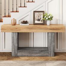 Two-Tone Wood-Look Console Table, Hallway/Living Room Console Table, Thick Tabletop, Bottom Storage Shelf, Particle Board Material - 1 - 查看 8