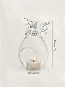 1pc Modern Transparent Glass Angel Candle Holder With Wing Design, Round Decorative Vase, No Battery Required, Home Centerpiece Decor, Ambient Lighting, Angel Shaped, Exquisite Holiday Gift - Multicolor - View 5