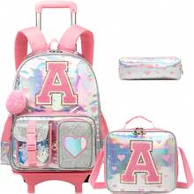 Conjunto de mochila con ruedas 2 en 1 para niñas, bolsa escolar portátil para estudiantes - Maleta con ruedas dos en uno para niñas - Ver 13
