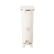 2-Tier Rolling Kitchen Waste Bin With Separate Dry & Wet Compartments – Space-Saving Slim Design, Easy-Glide Wheels, Includes 2 Removable Plastic Inner Buckets For Organized Recycling And Daily Waste Sorting - White - View 6