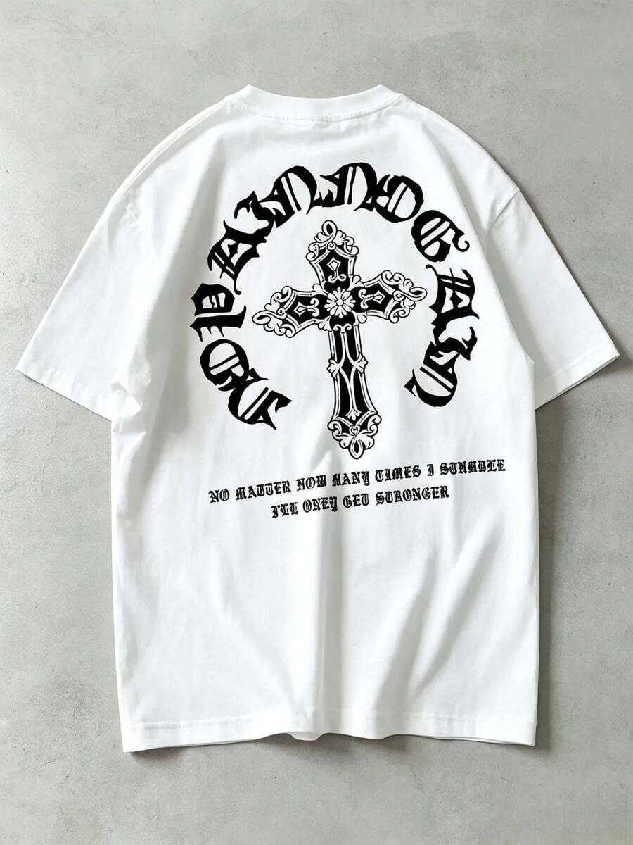 American-Style Men's T-Shirt With English Print, Suitable For Outdoor Activities - 白色 - 查看 1