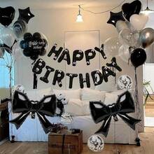 36pcs Black Bow Birthday Banner Party Decoration Aluminum Foil Balloon Set - Multicolor - View 5