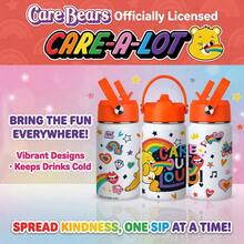 1pc 12oz Portable Leak-Proof Drop-Resistant With Handle Ring 304 Stainless Steel Straw Insulated Tumbler, Energetic Cute American Graffiti Style White Background Rainbow Heart Care Bears Full Print Pattern, Cylindrical Flip Lid Travel Cup, Long-Lasting Cold And Hot Retention, Car And Desk Water Cup, Student School Commute Birthday Valentine's Day Christmas Gift - Multicolor - View 2