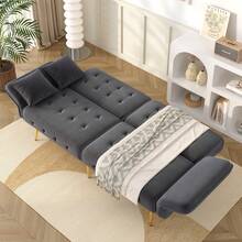 Two-Seater Multifunctional Sofa Bed With Bed Function, Adjustable Backrest And Multi-Position Armrests. Modern Folding Sofa Bed For Living Room - Velour Upholstery. Spacious Sleeping Area. - Antique Gray - View 2
