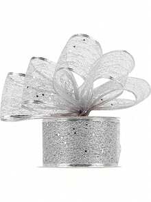 Christmas Sequin Mesh Ribbon Set, Silver Red Gold Holiday Decorative Shaped Ribbon, Glitter Hollow Woven Wide Ribbon, Suitable For Christmas Tree Wrapping, Wreath Bows, Gift Packaging, Fireplace Garland, Stair Railing, Door Frame Window Display And Holiday Table Decor - Christmas Ribbon - View 1