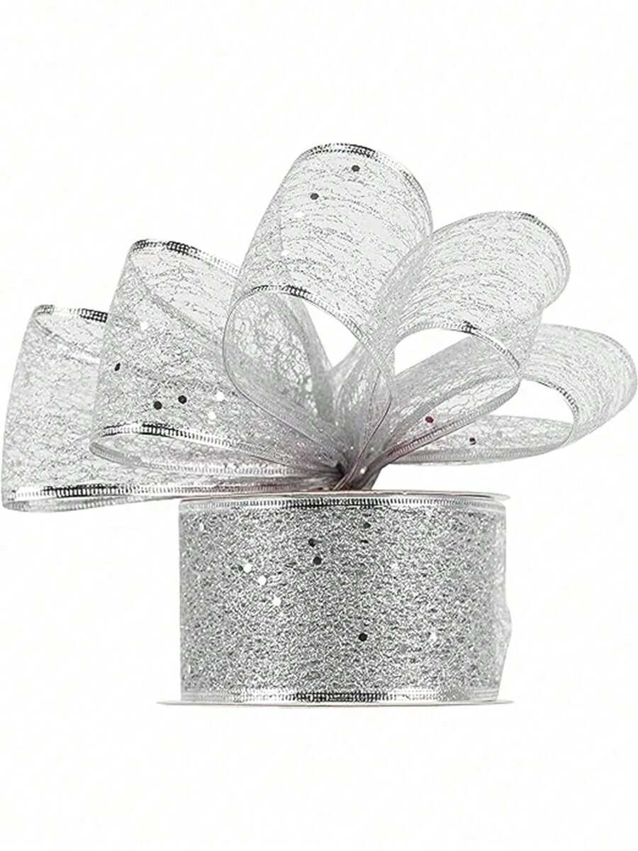Christmas Sequin Mesh Ribbon Set, Silver Red Gold Holiday Decorative Shaped Ribbon, Glitter Hollow Woven Wide Ribbon, Suitable For Christmas Tree Wrapping, Wreath Bows, Gift Packaging, Fireplace Garland, Stair Railing, Door Frame Window Display And Holiday Table Decor - Christmas Ribbon - View 1