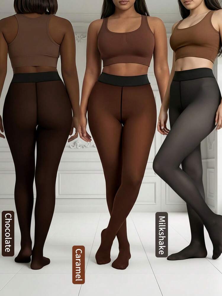 1 Pair Maillard 4-Color Matte Sheer Tights, High Waist Seamless Non-Sagging, Caramel Chocolate Brown Commuter Vintage Slimming Black Stockings - Multicolor - View 1