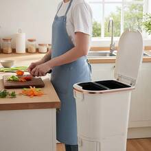 2-Tier Rolling Kitchen Waste Bin With Separate Dry & Wet Compartments – Space-Saving Slim Design, Easy-Glide Wheels, Includes 2 Removable Plastic Inner Buckets For Organized Recycling And Daily Waste Sorting - White - View 5