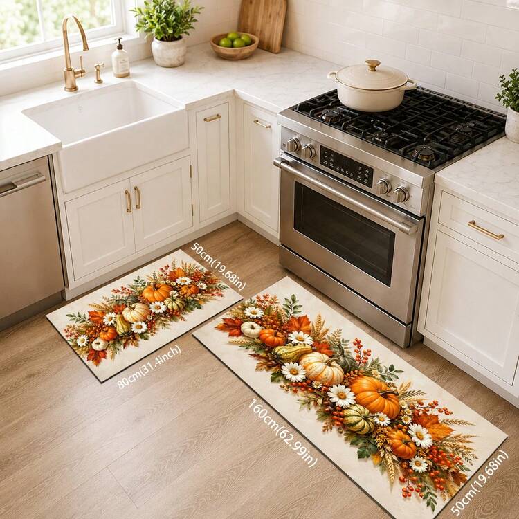 1pc Pumpkin Polyester Kitchen Drain Mat, Non-Slip Absorbent Quick-Dry Floor Mat, Kitchen Sink Countertop Mat, Home Door Mat, Living Room Bedroom Bathroom Decor Mat, Pet Mat, Holiday Home Gift - Multicolor - View 8