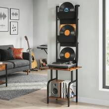 HOMCOM Vinyl Record Storage With Player Stand, Turntable Stand And Display Shelf, CD Storage Unit For Up To 40 CDs, Record Player Table For Living Room Or Bedroom - Brown - View 8
