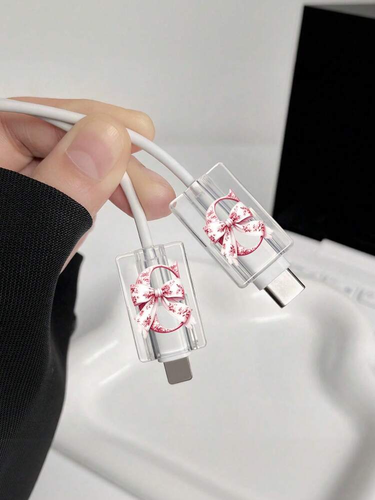 2pcs Flower Letters ForIPhone Data Cable Anti Breakage Protection Head Anti Drop Data Cable Protection Cover Star/Bow/Transparent - Multicolor - View 14