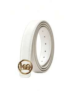 Minimal Round Border Interlocked Handwriting Letter Buckle Ladies Slim Belt Versatile Short Sleeve Tops Wide Leg Pants Styling Decor Strap - Multicolor - View 15