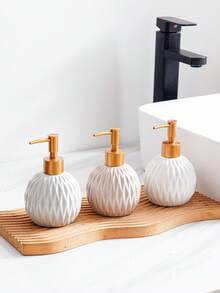 1pc Ceramic Round Bathroom & Kitchen Dispenser Bottle, Nordic Luxury High-End Spherical Rhombus Embossed Texture Minimalist American Creative Solid Color Multi-Color Shower Bottle, Hotel Restaurant Cafe Bar Bathroom Kitchen Home Decor Ornament, Shampoo Body Wash Hand Soap Detergent Lotion Dispenser Pump Bottle - Multicolor - View 5