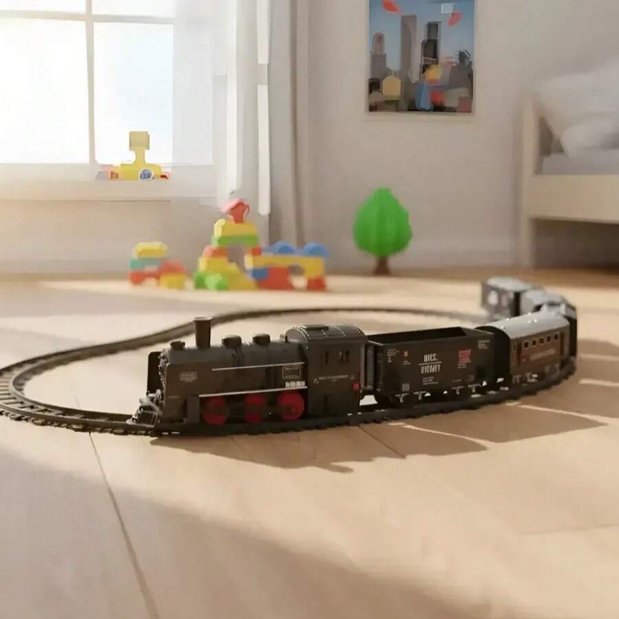 Trenzinho Locomotiva Trilhos A Pilha Brinquedo Infantil Trens Clássicos 19 Peças - Preto - Visão 1