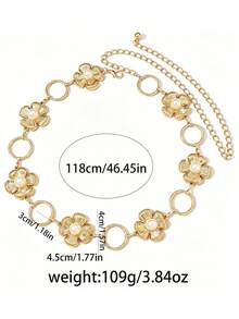 1件裝 3D金色花朵仿珍珠圓形腰帶，復古波希米亞風腰鍊身體飾品，適合女性日常穿著與各種場合 - 金色 - 查看 4