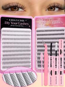 340/380/400pcs Mixed High-Density Eyelashes, DIY Natural Slim Eyelash Clusters, Easy To Wear, Reusable Single Eyelashes, Beautiful Eyelashes, Enlarged Eyes, Including Glue, Tweezers, Brushes, Suitable For Beginners, Back To School Season Eyelashes - Multicolor - View 21