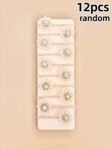 12pcs/Pack Girls Random Pearlized Five-Petal Flower Hair Ties, Exquisite Faux Pearl Flower Center Hair Accessories, Delicate Petal Hair Bands, Back To School - Multicolor - View 8