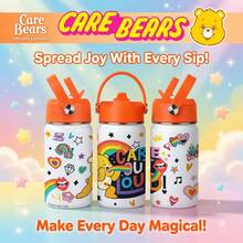 1pc 12oz Portable Leak-Proof Drop-Resistant With Handle Ring 304 Stainless Steel Straw Insulated Tumbler, Energetic Cute American Graffiti Style White Background Rainbow Heart Care Bears Full Print Pattern, Cylindrical Flip Lid Travel Cup, Long-Lasting Cold And Hot Retention, Car And Desk Water Cup, Student School Commute Birthday Valentine's Day Christmas Gift - Multicolor - View 1